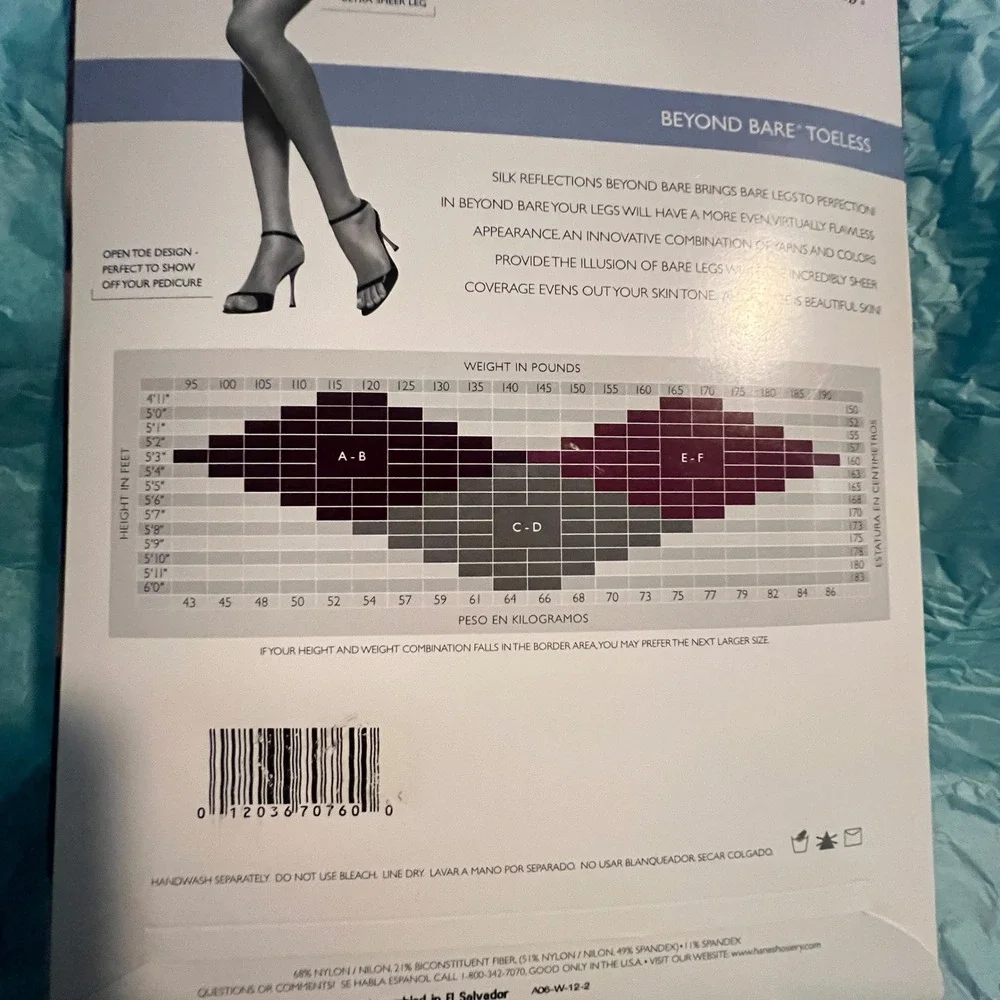 Hanes Silk Reflections Beyond Bare Toeless Control Top Pantyhose Beyond Natural